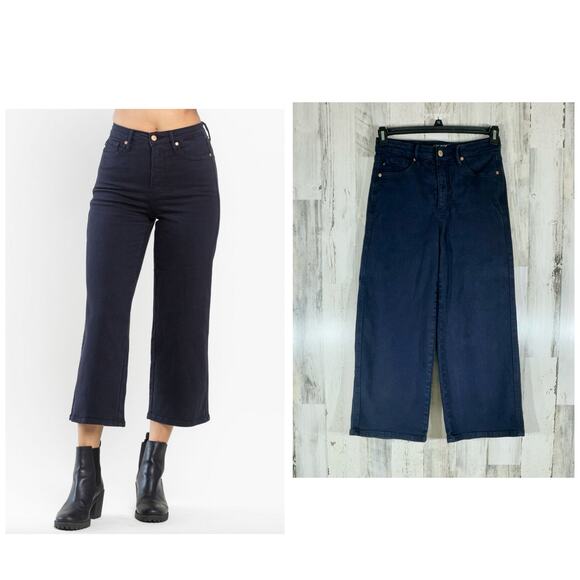 Judy Blue Denim - Judy Blue Wide Leg Crop Jeans Size 7/28 (28x24) Dark Navy Blue High Rise